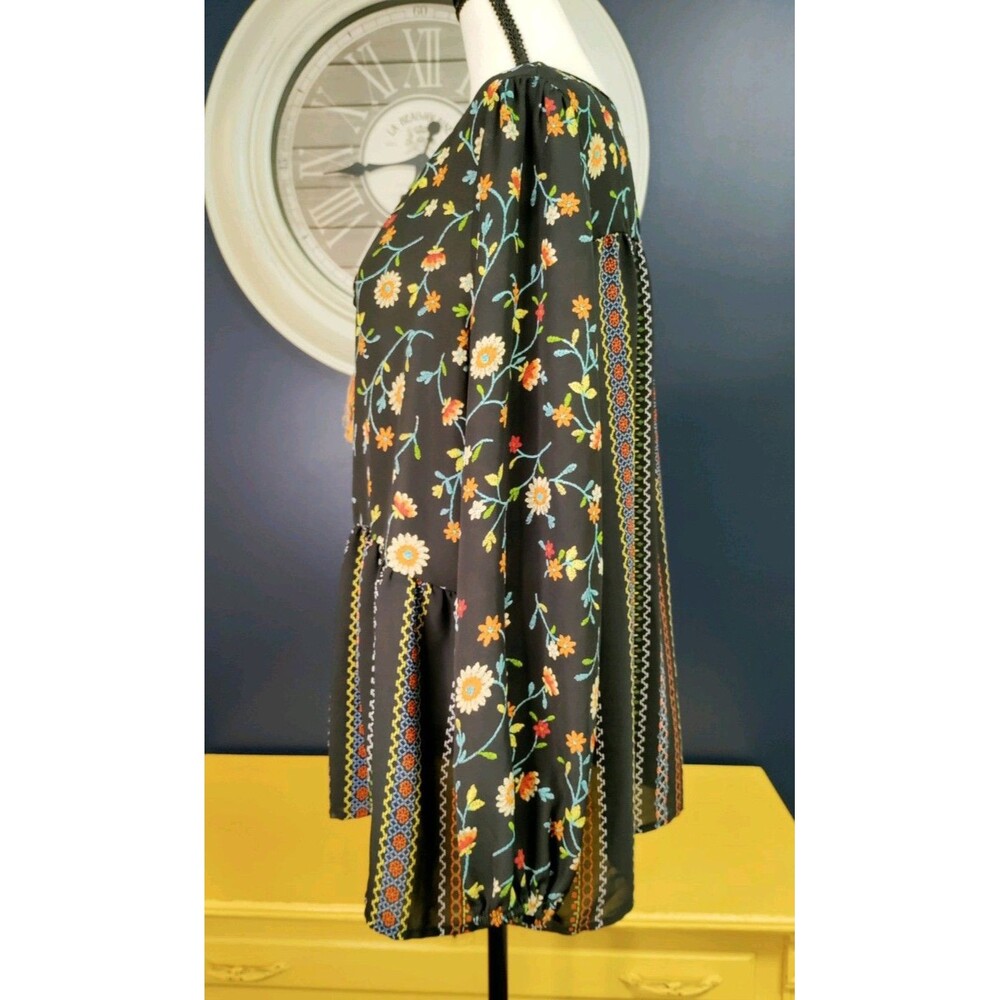 Chenault Babydoll Blouse Top Size XL Black Floral Boho Peasant Flowy Cottagecore - Picture 3 of 10